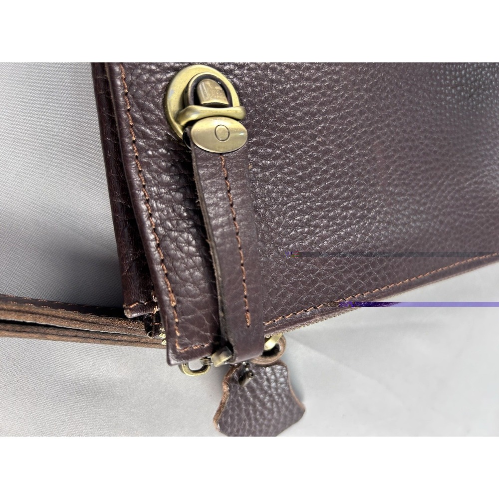 Tignanello Brown Leather Wristlet Clutch Wallet Organizer Zip Around Pebbled - Picture 4 of 9